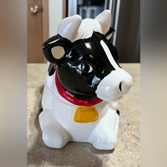 Vintage AMC NY Ceramic Black & White Cow 11 x 6” Cookie Jar Country Farmhouse - Picture 5 of 8